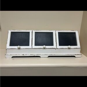 Rustic White Chalkboard Organizer
28”wide. 8” Tall.